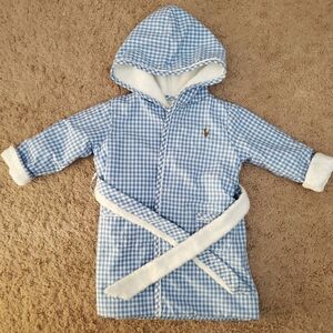 Ralph Lauren blue checkered bath robe 6months